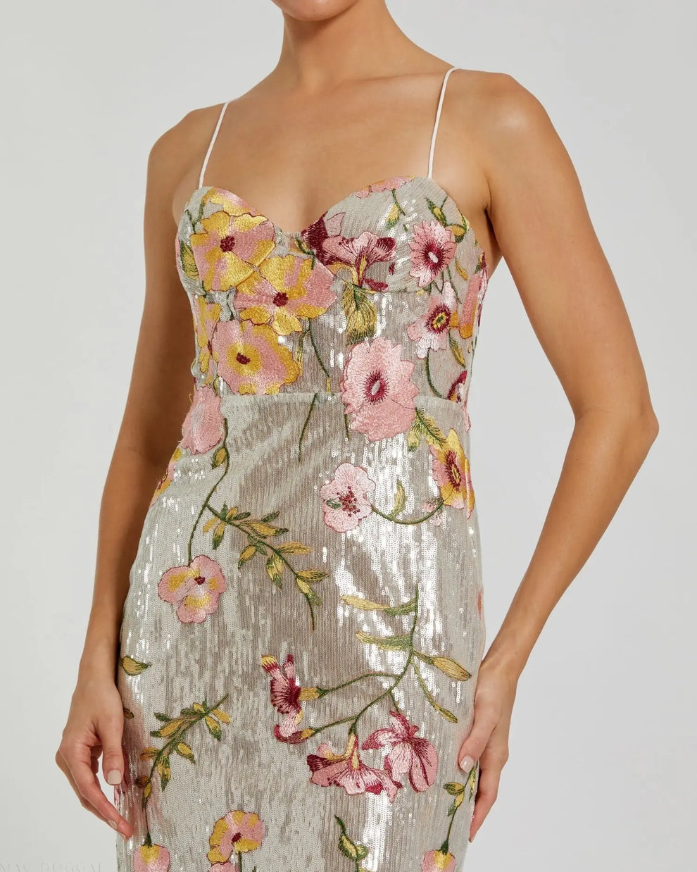 Prom Dresses Long Formal Prom Floral Applique Dress Silver Multi