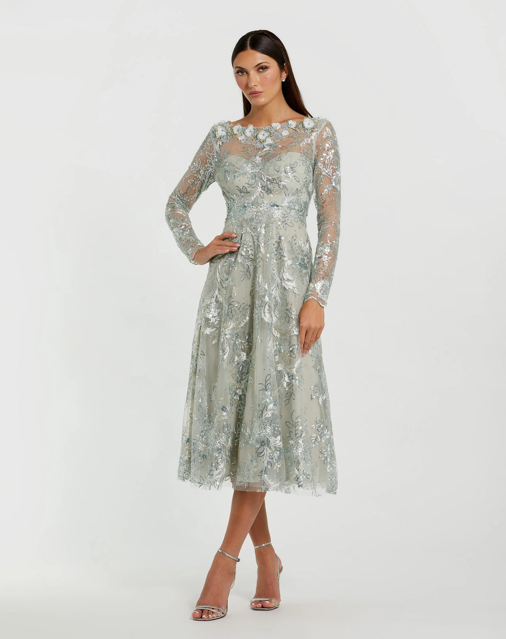 Illusion Tea-Length Lace Evening A-Line Mac Duggal 68898