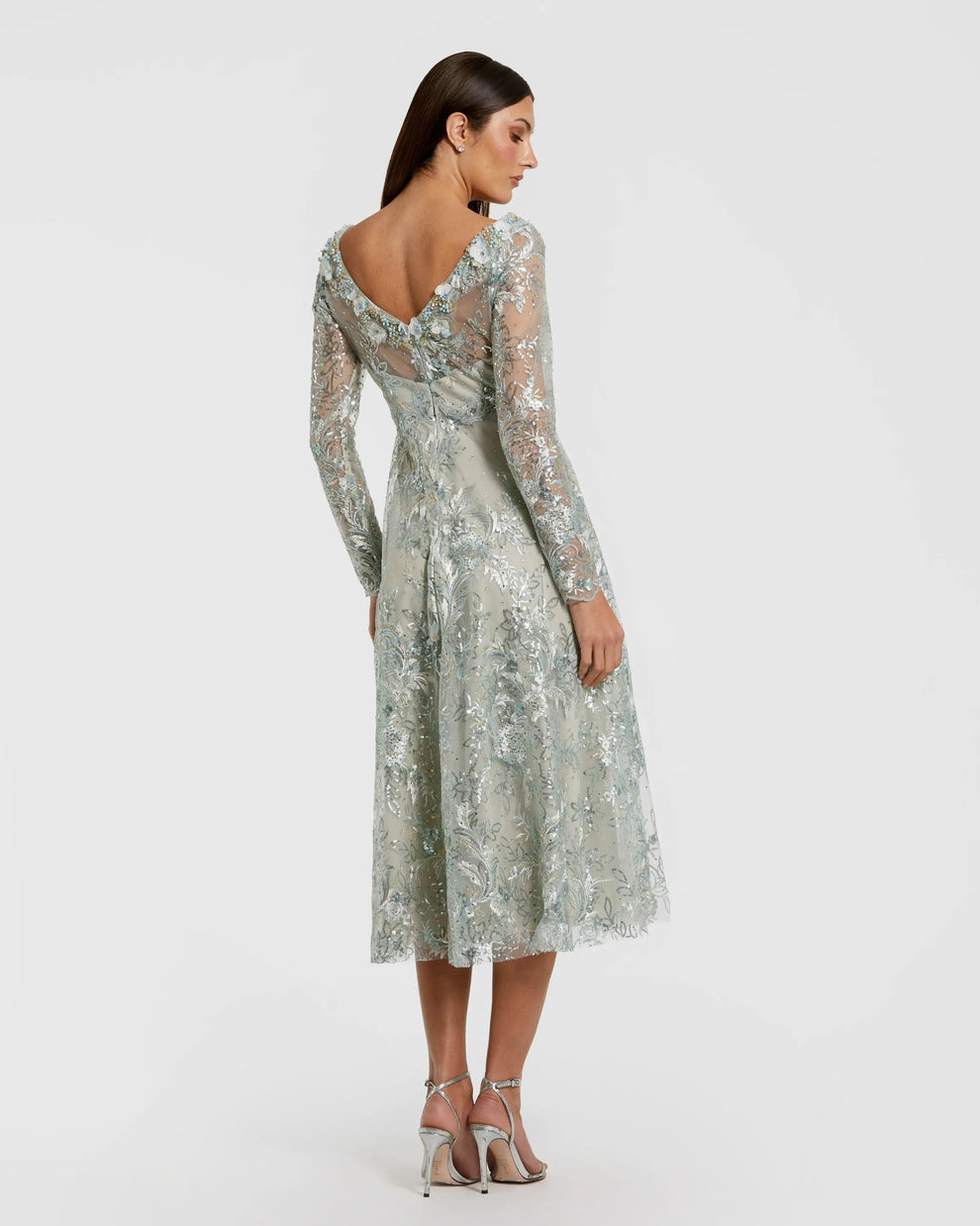 Illusion Tea-Length Lace Evening A-Line Mac Duggal 68898