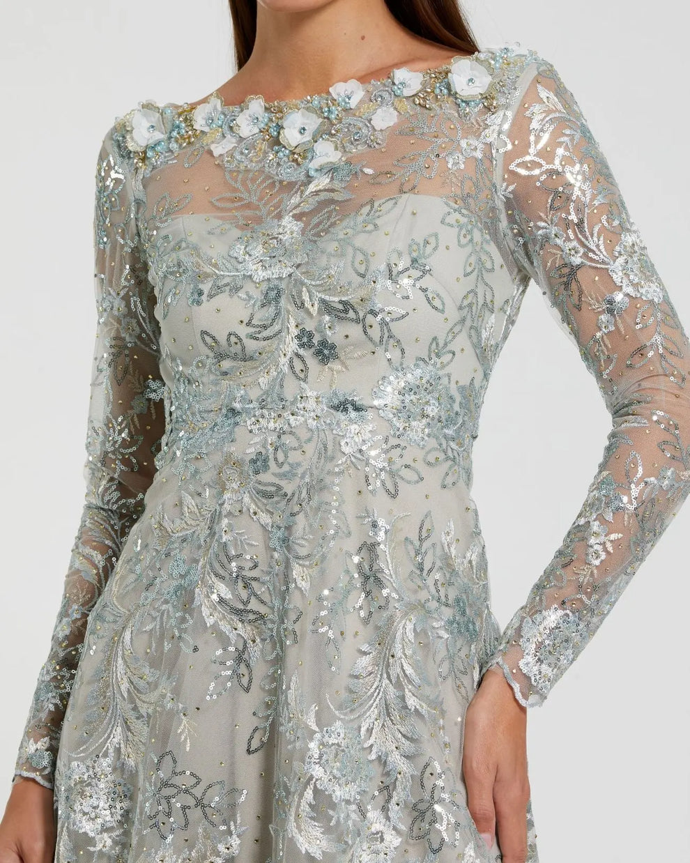 Illusion Tea-Length Lace Evening A-Line Mac Duggal 68898