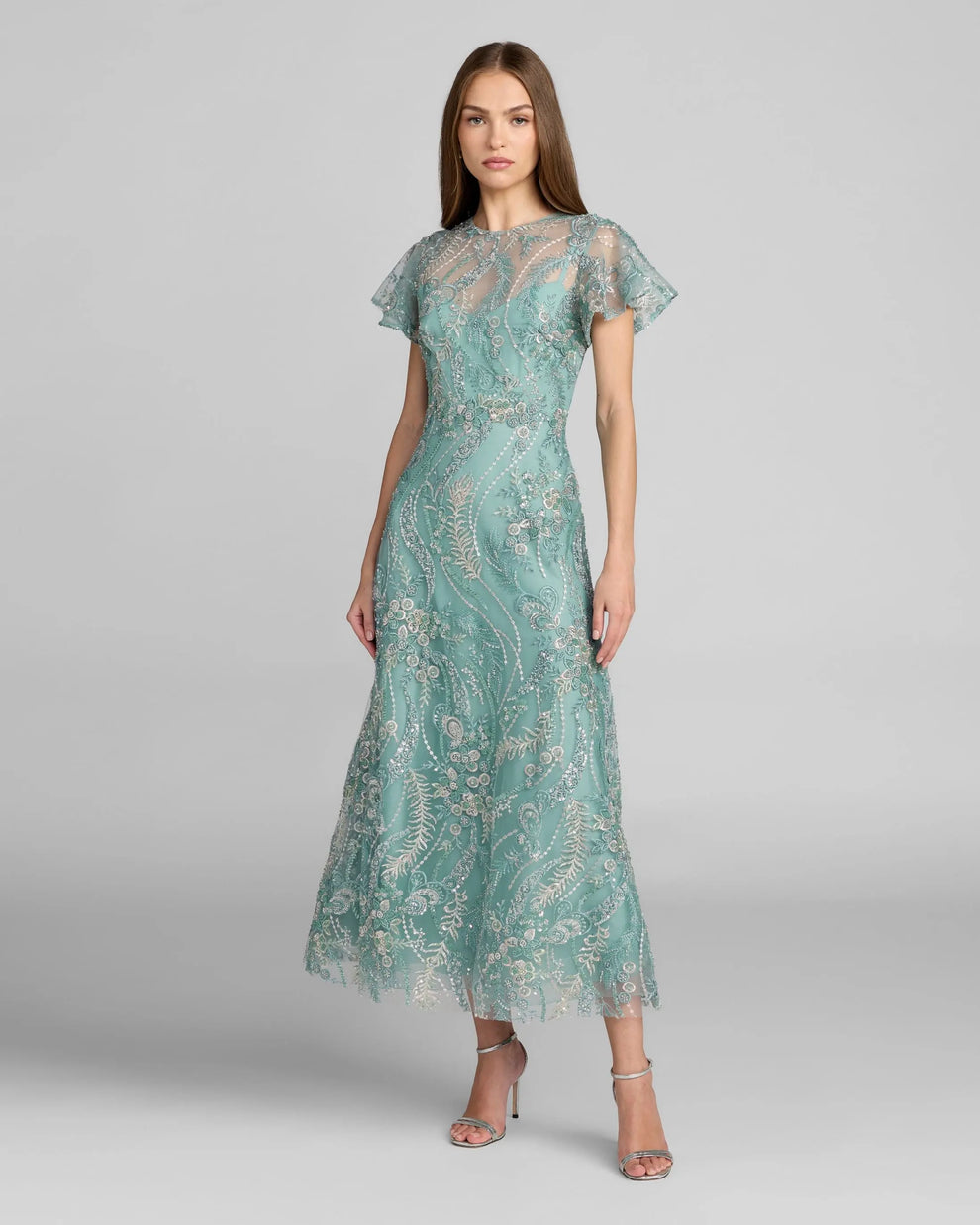 Illusion Tea-Length Lace Evening Dress – The Dress Outlet