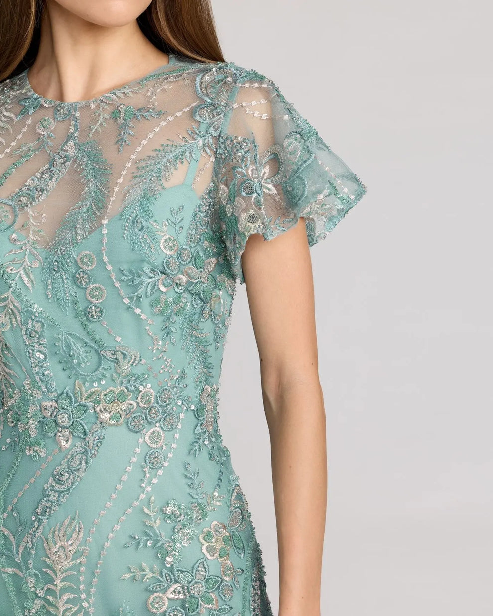 Illusion Tea-Length Lace Evening A-Line Mac Duggal 68909