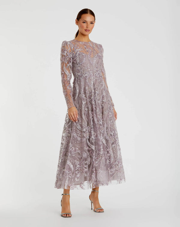 Long Sleeve Floral Short Cocktail Dress Mac Duggal 68910