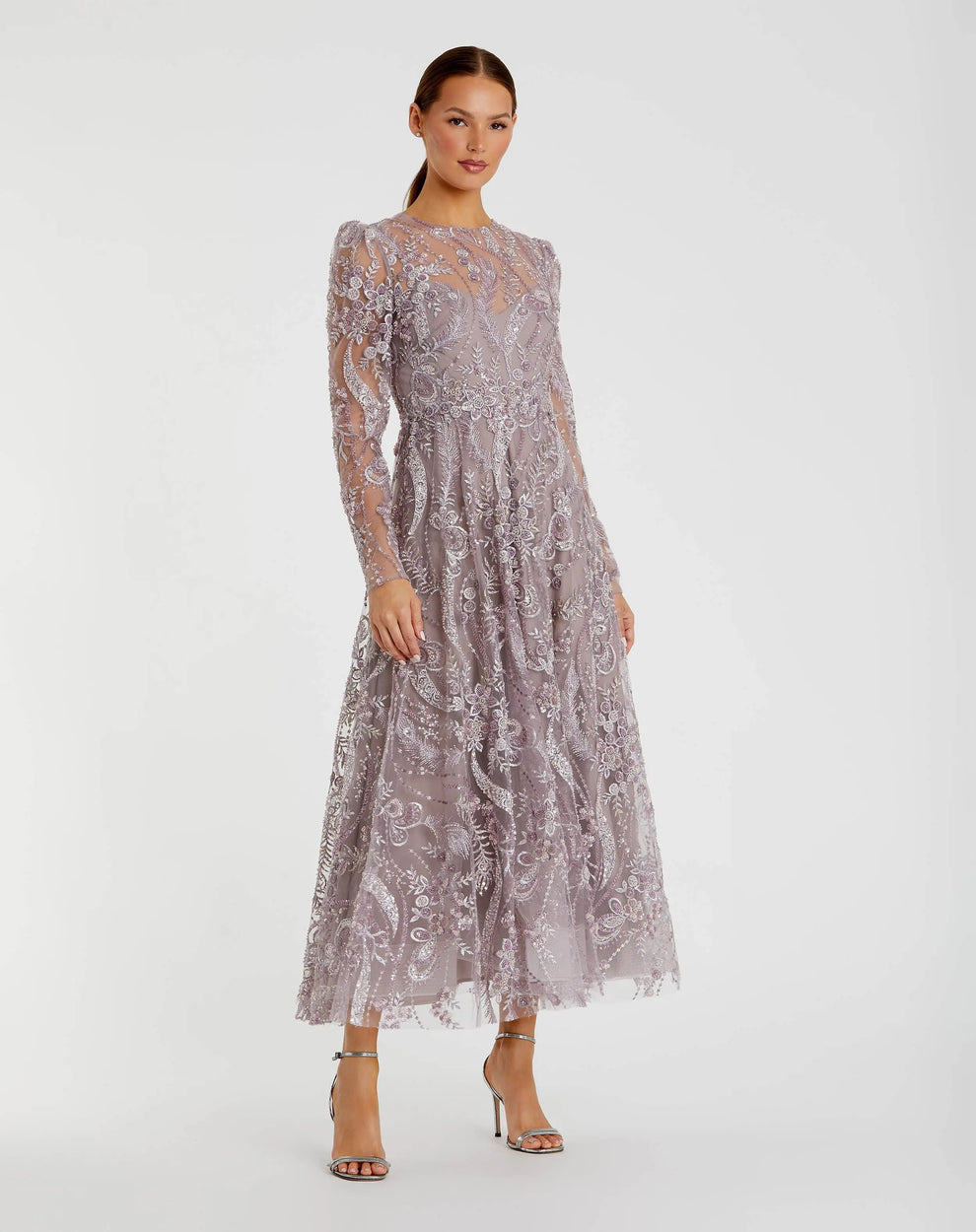 Cocktail Dresses Long Sleeve Floral Short Cocktail Dress Mac Duggal 68910 Mauve