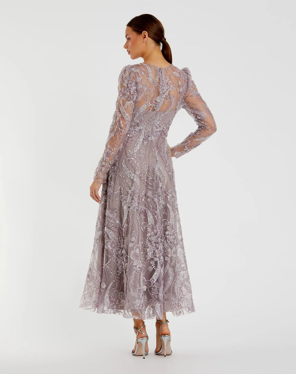 Cocktail Dresses Long Sleeve Floral Short Cocktail Dress Mac Duggal 68910 Mauve