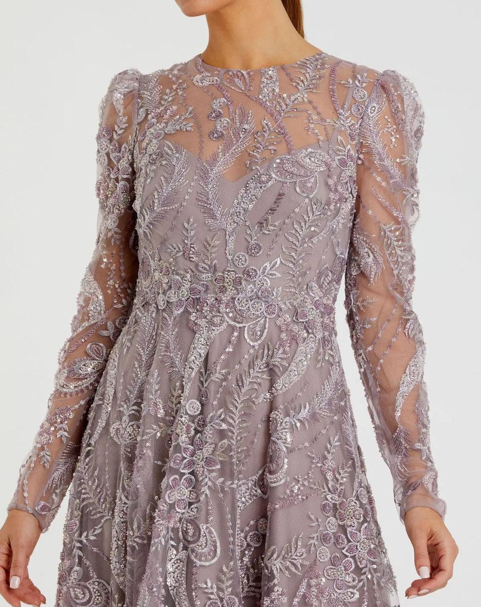 Cocktail Dresses Long Sleeve Floral Short Cocktail Dress Mac Duggal 68910 Mauve