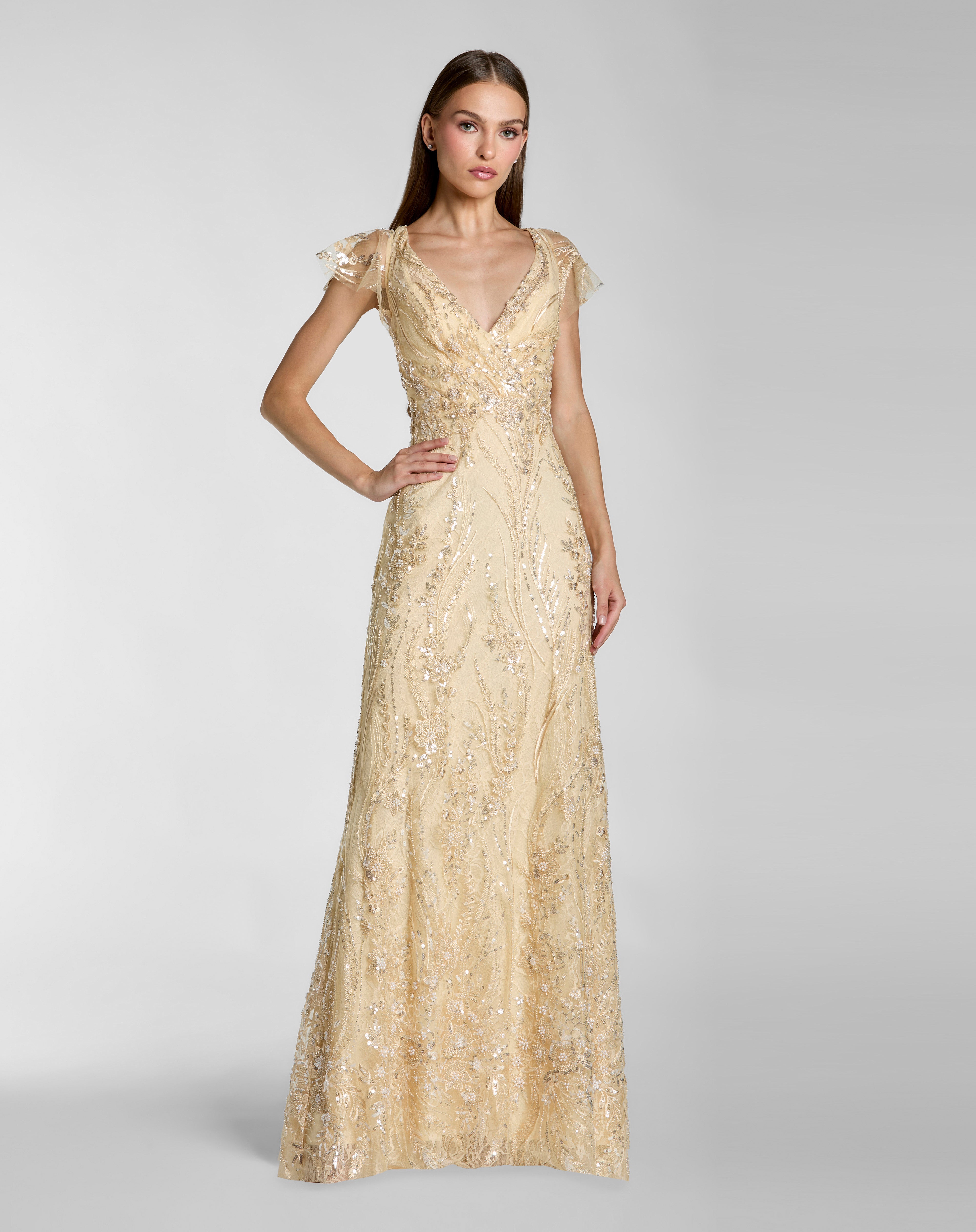 Mother of the Bride Dresses Lace Long Formal Mother of the Bride Dress Mac Duggal 68914 Gold