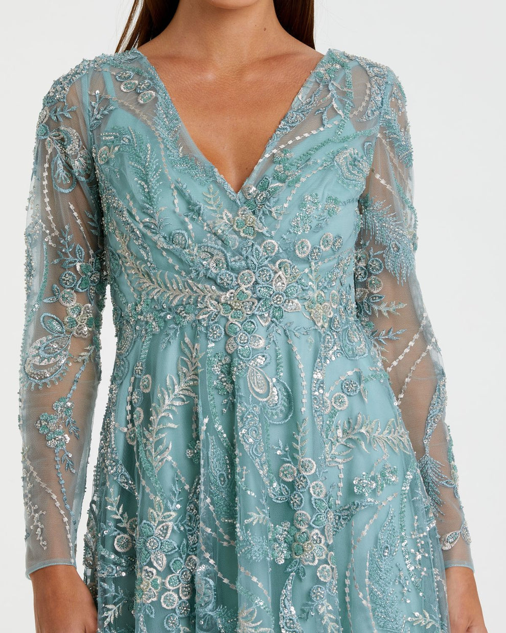 Cocktail Dresses Midi A Line Short Floral Cocktail Dress Mac Duggal 68915 Seafoam