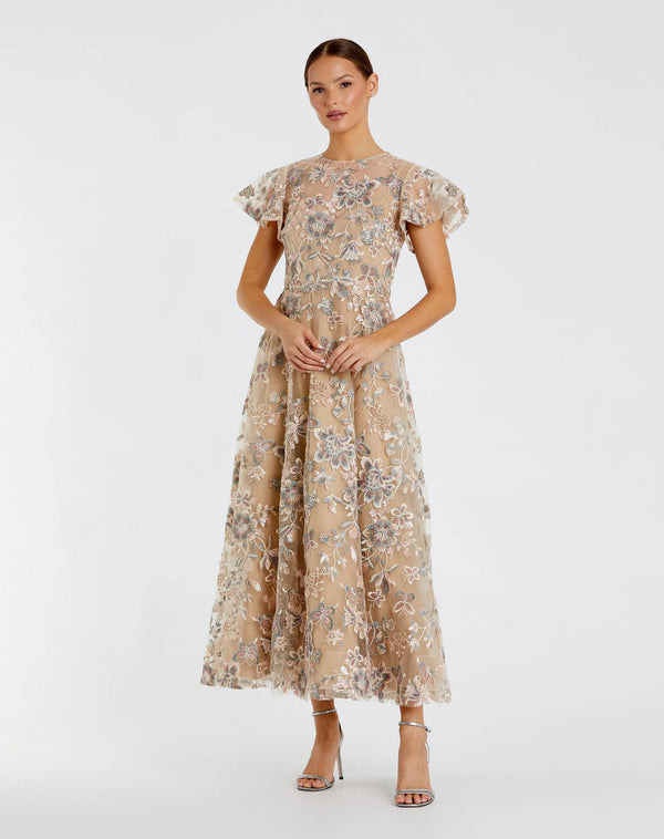 Beaded Sequin Short Midi Cocktail Dress Mac Duggal 68920