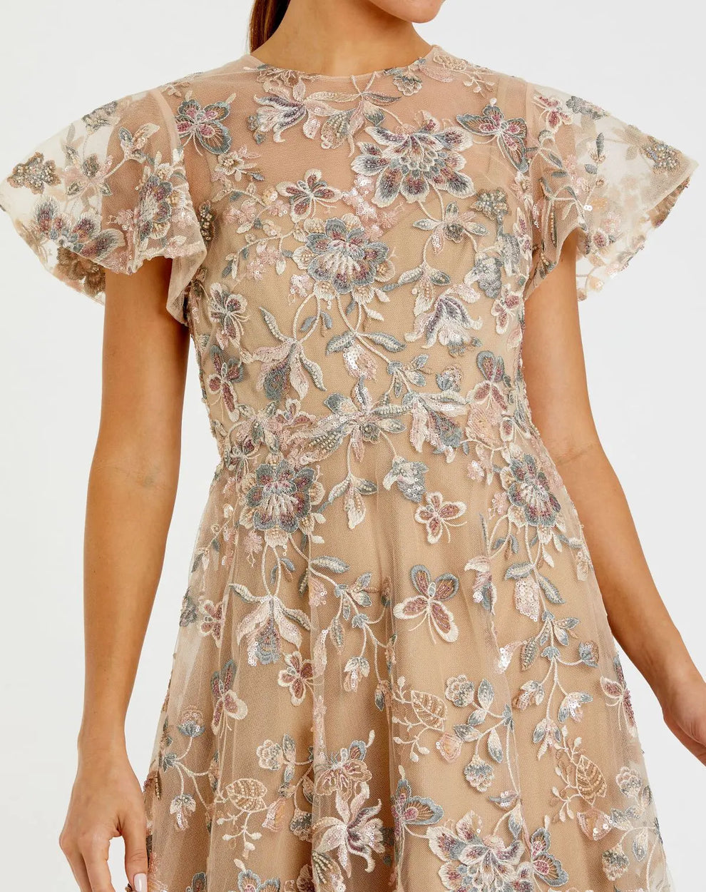 Cocktail Dresses Beaded Sequin Short Midi Cocktail Dress Mac Duggal 68920 Nude