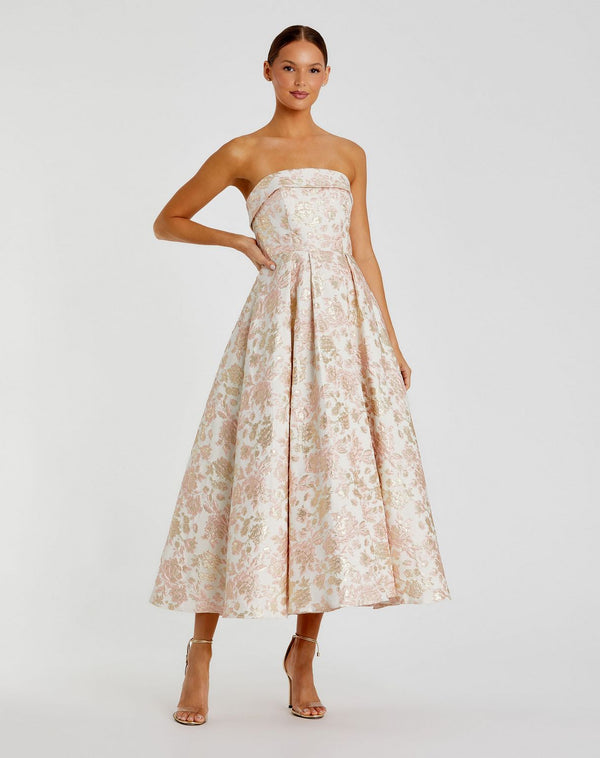Tea Length Floral Dress A Line Cocktail Mac Duggal 68928