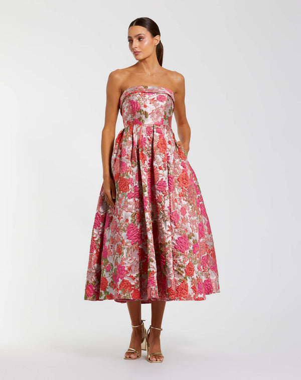 Short A Line Midi Metallic Floral Cocktail Dress Mac Duggal 68946