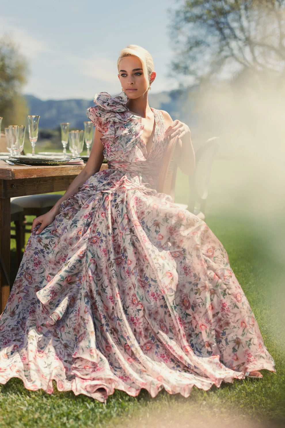 V-Neck Floor-Length Organza Formal A-Line Mac Duggal 9948856P