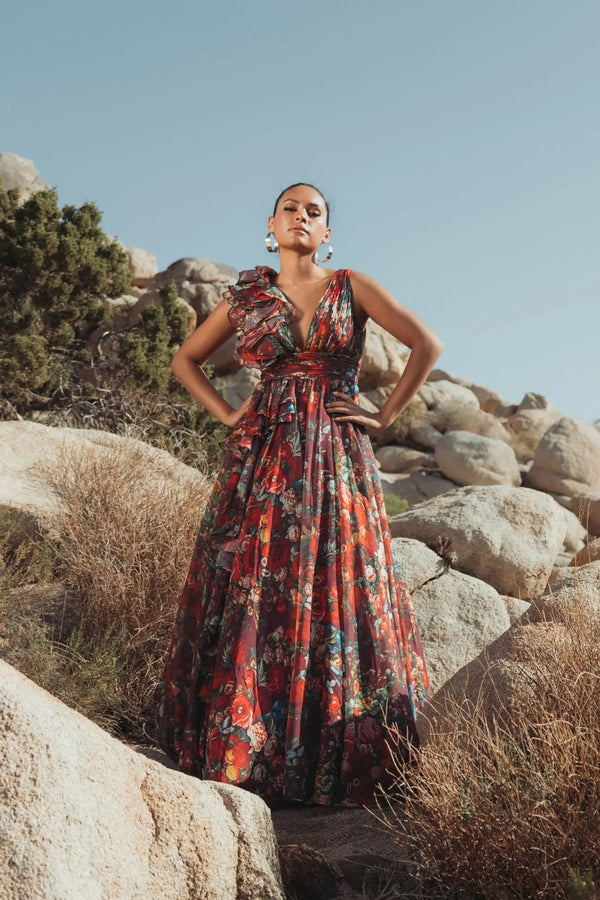 V-Neck Floor-Length Chiffon Occasion Ball Gown Mac Duggal 48856