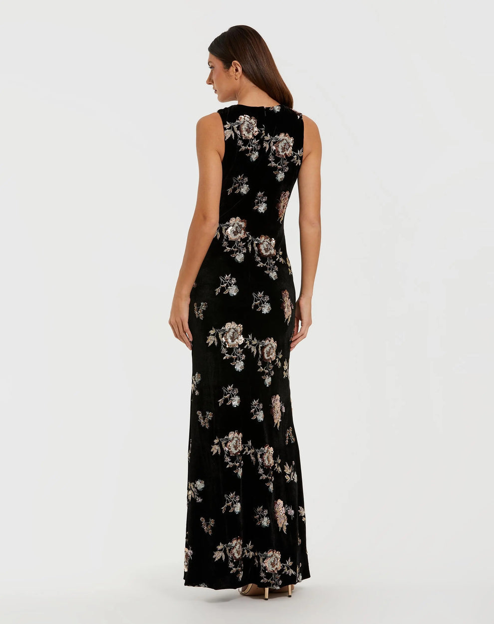 Formal Dresses Long Formal Velvet Floral Evening Dress Black Multi