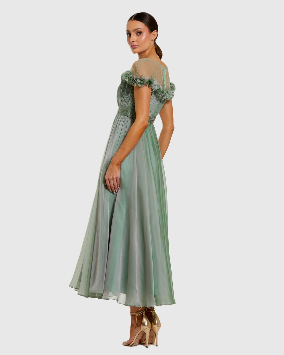 Cocktail Dresses A Line Pleated 3D Floral Short Cocktail Dress Mac Duggal 68966 Sage