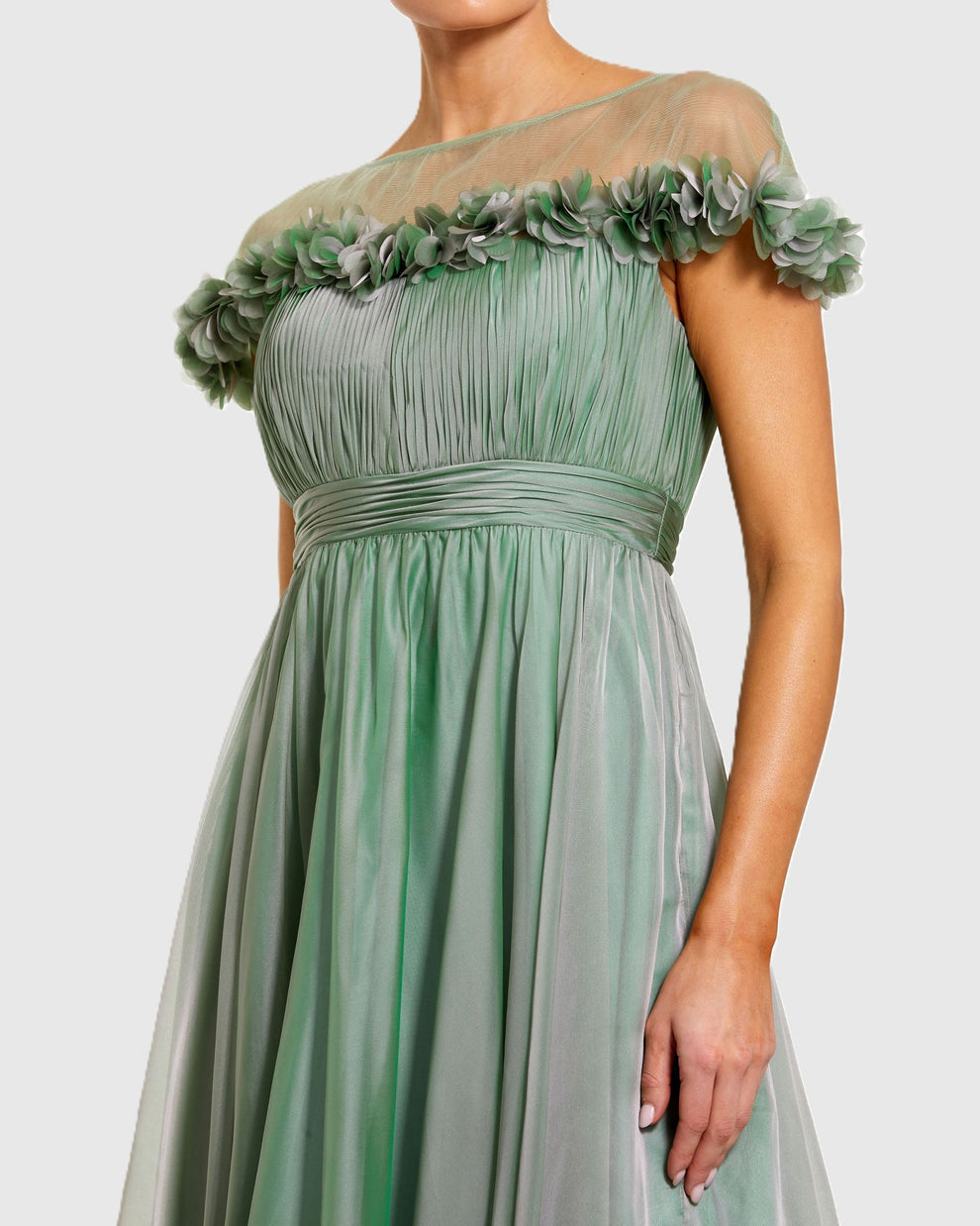 Cocktail Dresses A Line Pleated 3D Floral Short Cocktail Dress Mac Duggal 68966 Sage