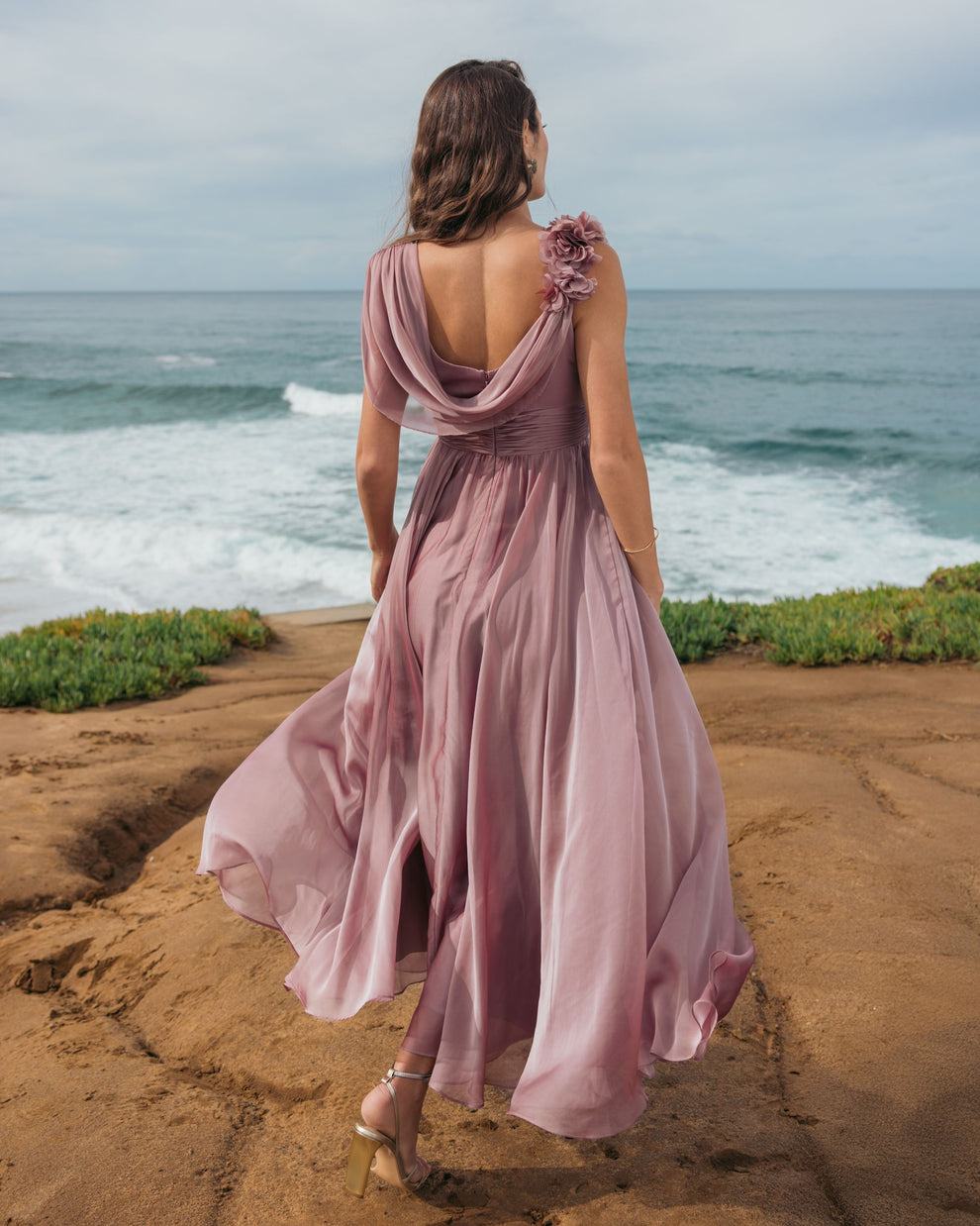 Cocktail Dresses 3D Floral Short Pleated Tea Length Cocktail Dress Mac Duggal 68967 Antique Rose