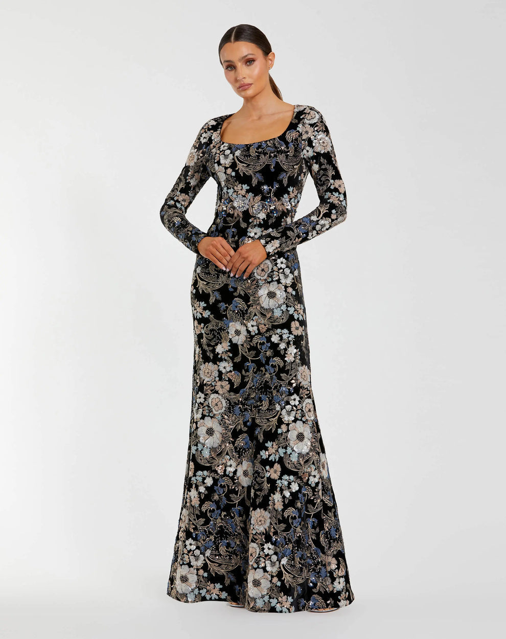 Mother of the Bride Dress Long Formal Sequin Floral Mother of the Bride Dress Black Multi