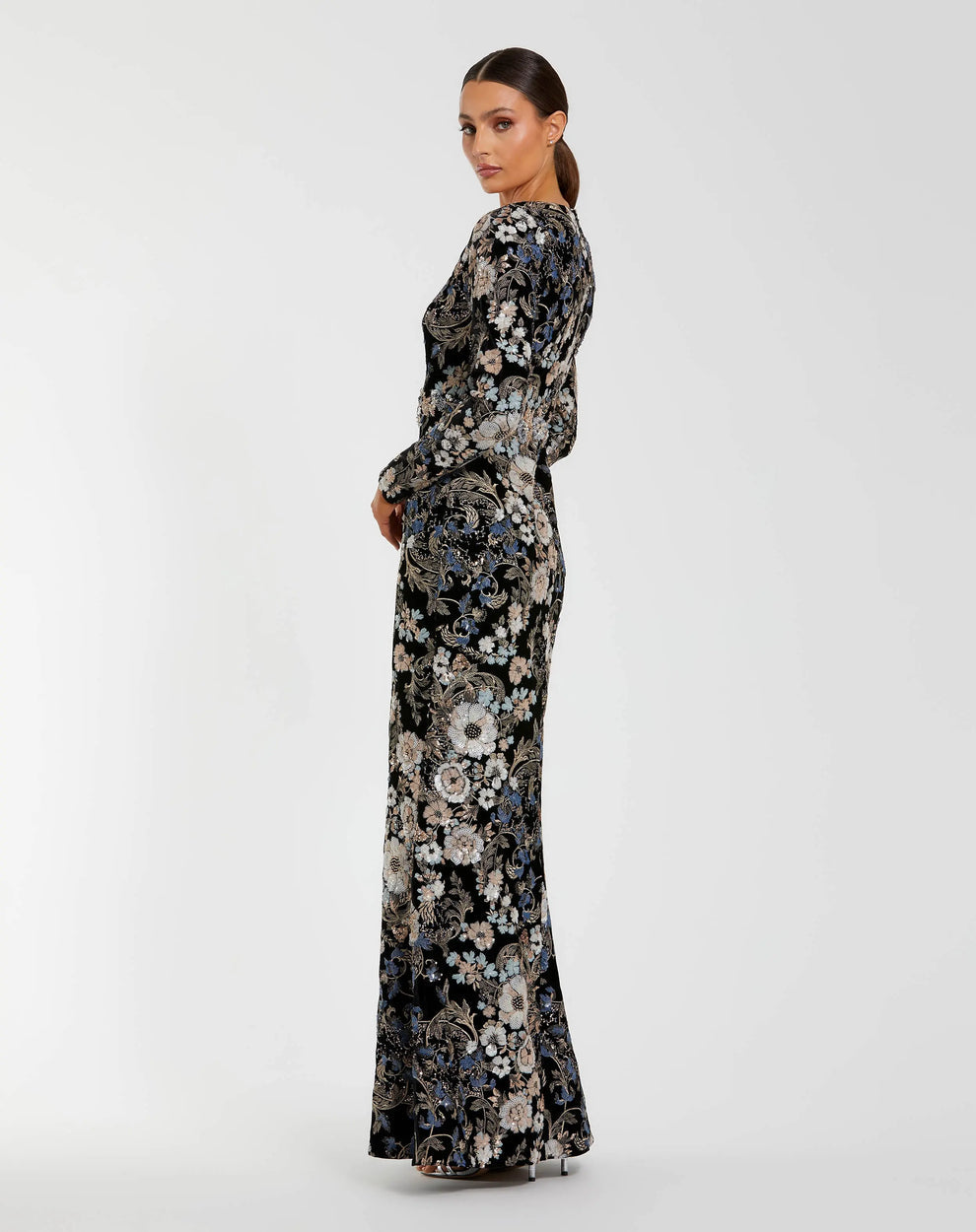Mother of the Bride Dress Long Formal Sequin Floral Mother of the Bride Dress Black Multi