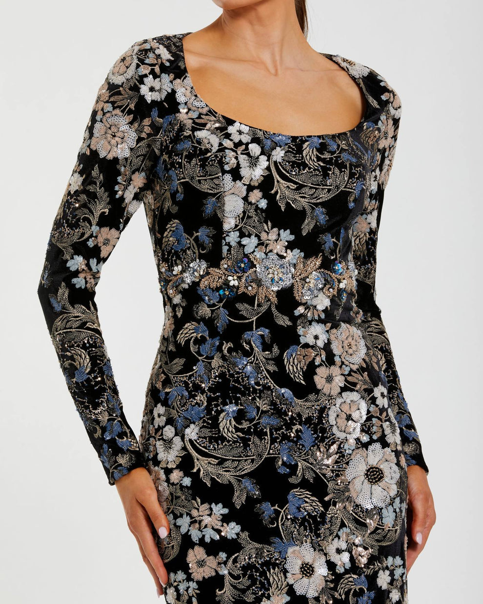 Mother of the Bride Dress Long Formal Sequin Floral Mother of the Bride Dress Black Multi