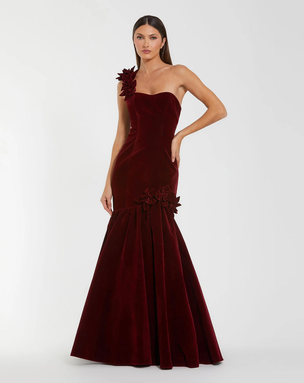 Mac Duggal 68983 3D Floral Long Formal Velvet Prom Dress