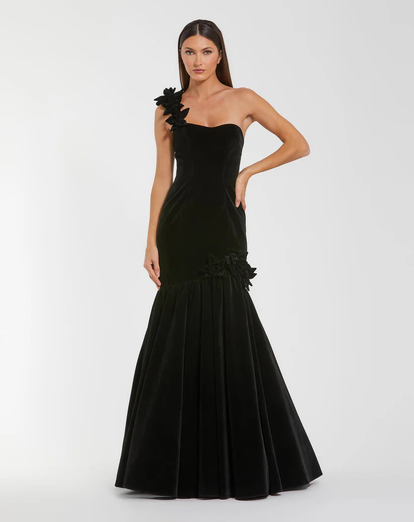 Prom Dresses 3D Floral Long Formal Velvet Prom Dress Black