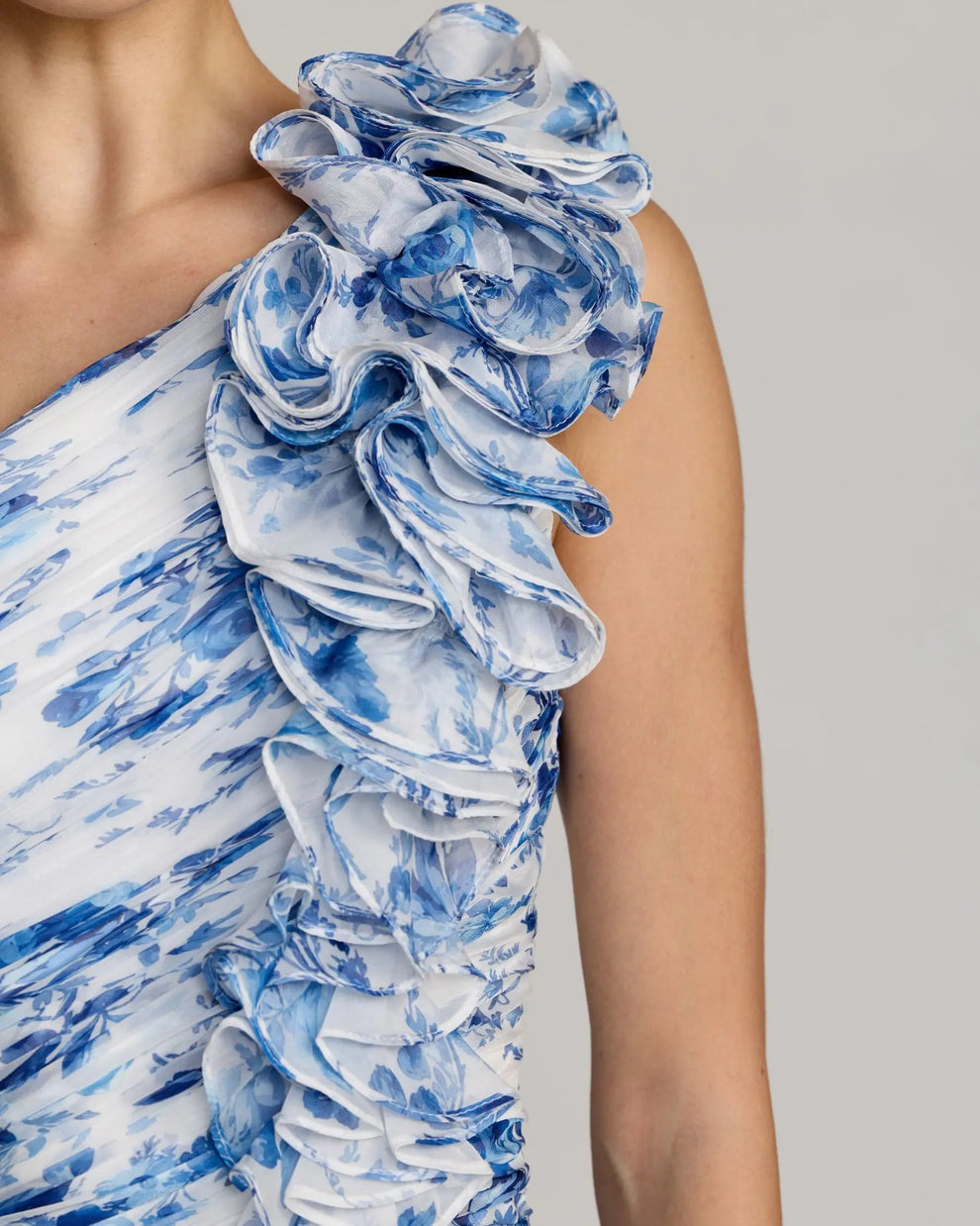Formal Dresses Long 3D Ruffle Floral Print Formal Dress Mac Duggal 68992 Blue Multi