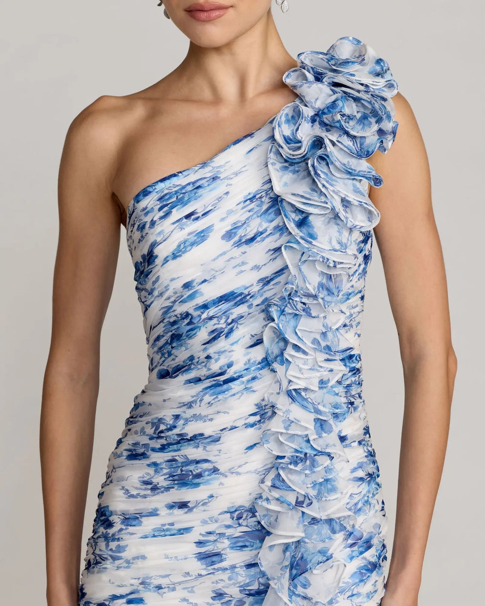 Formal Dresses Long 3D Ruffle Floral Print Formal Dress Mac Duggal 68992 Blue Multi