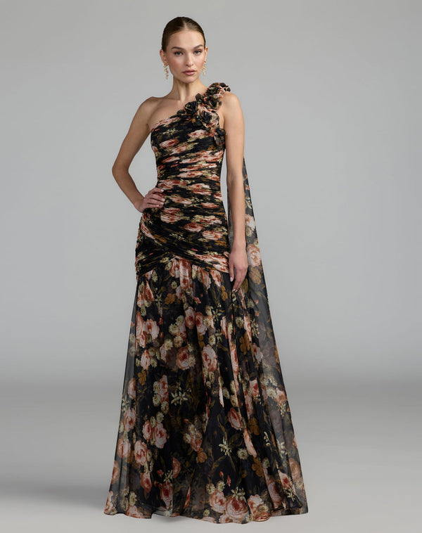 One-Shoulder Floor-Length Chiffon Prom Mermaid Mac Duggal 68993