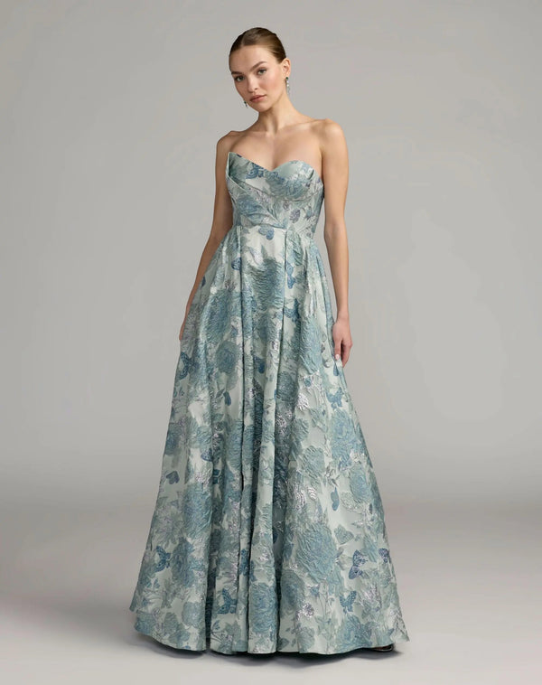 Pleated Long Prom Floral Dress A Line Mac Duggal 68999
