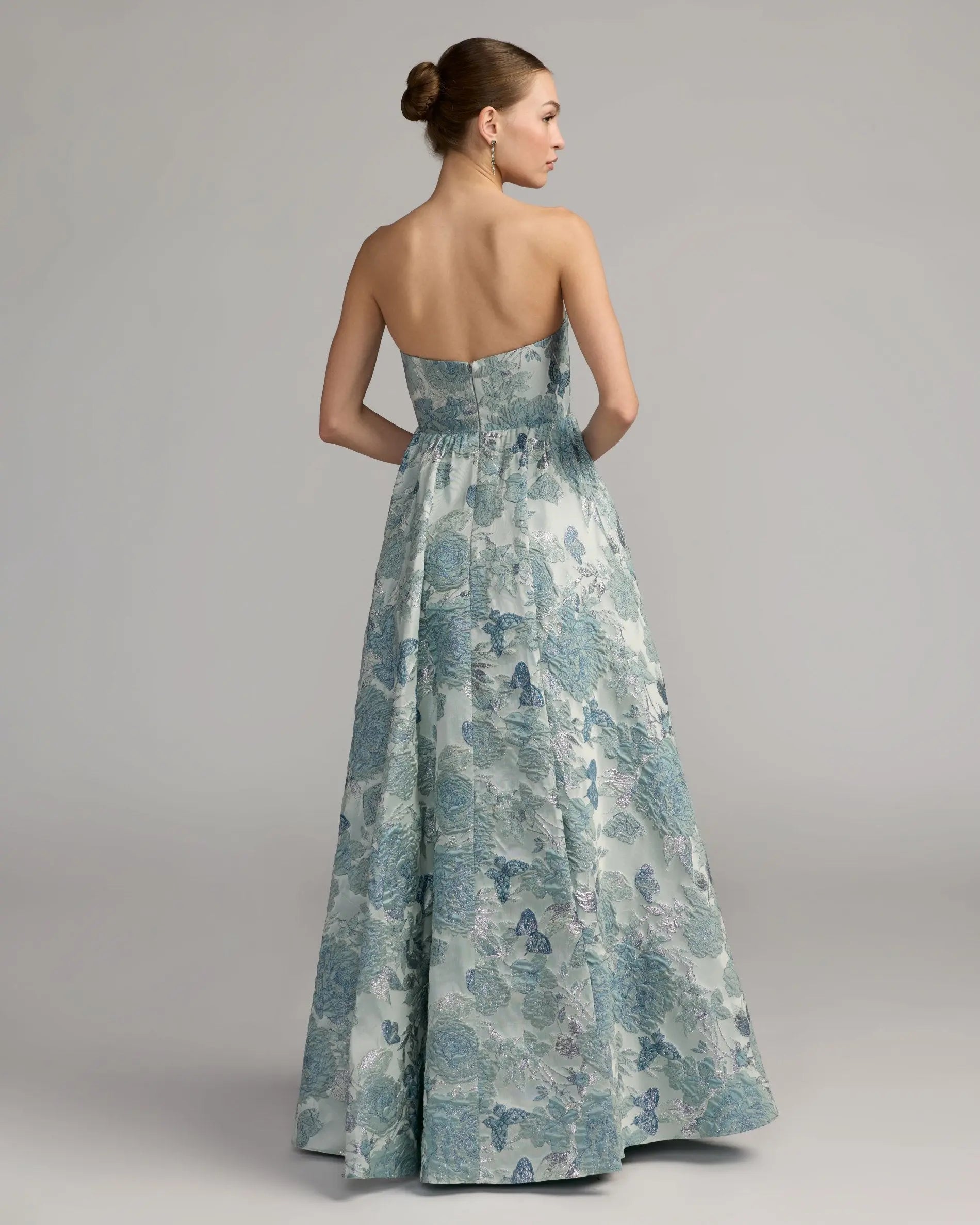 Prom Dresses Pleated Long Prom Floral Dress - A Line - Mac Duggal 68999 Seafoam-Brocade-68999-Floral