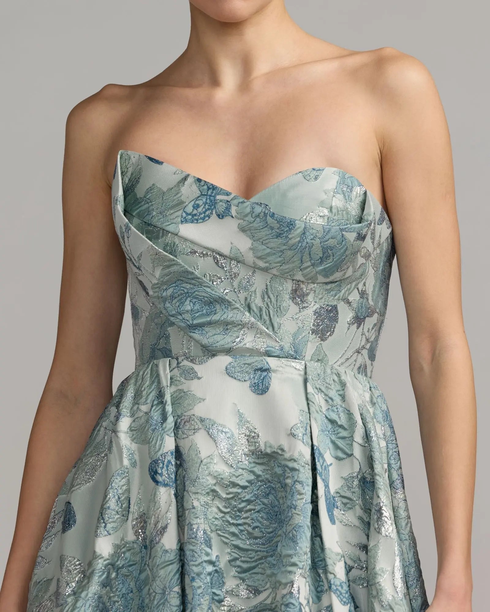 Prom Dresses Pleated Long Prom Floral Dress - A Line - Mac Duggal 68999 Seafoam-Brocade-68999-Floral