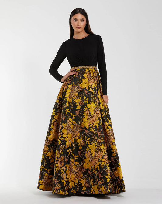 Mother of the Bride Dresses Long Pleated Formal Mother of the Bride Floral Dress Black Gold