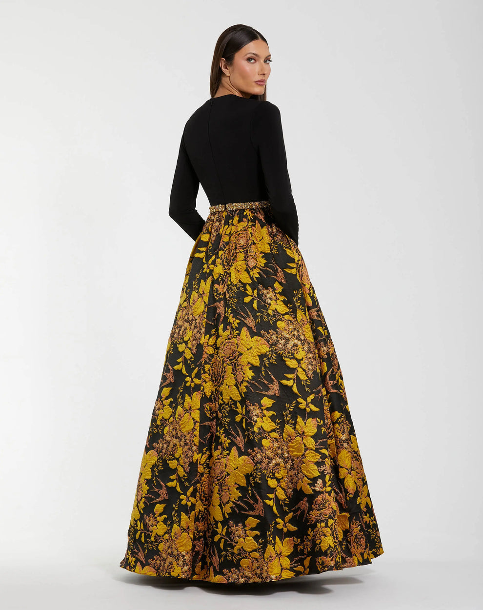 Mother of the Bride Dresses Long Pleated Formal Mother of the Bride Floral Dress Black Gold