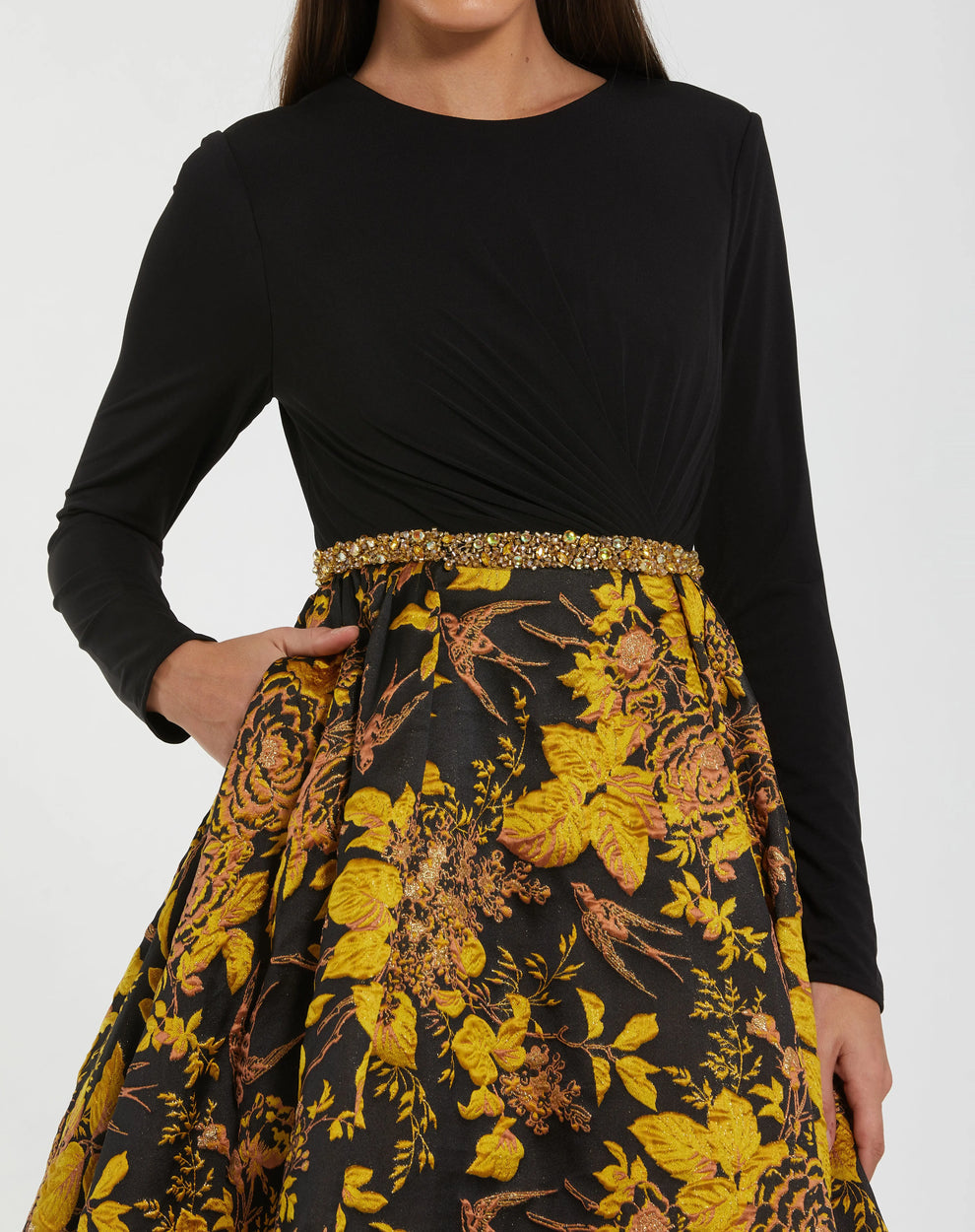 Mother of the Bride Dresses Long Pleated Formal Mother of the Bride Floral Dress Black Gold