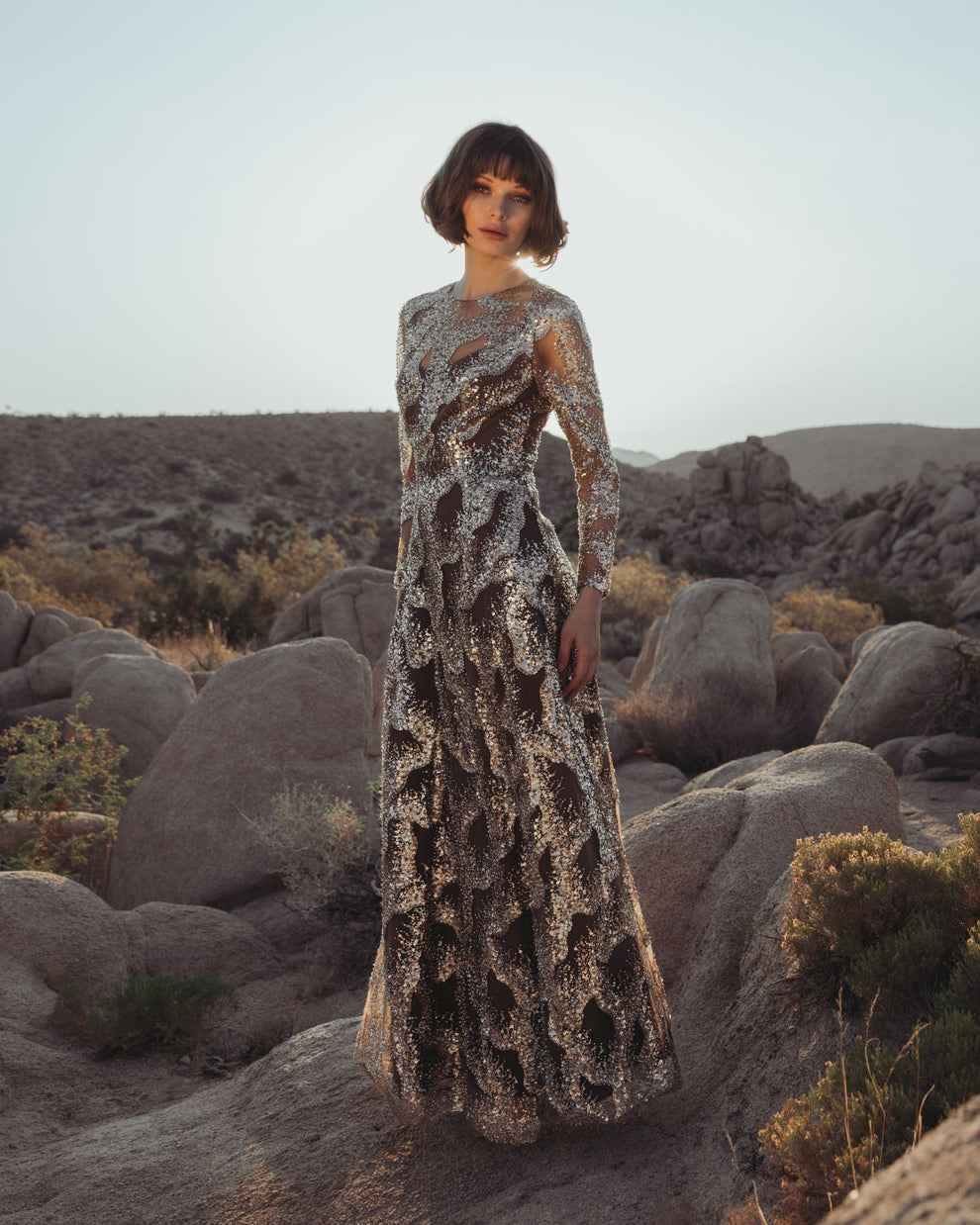 Mother of the Bride Dress Long Formal Floral Sequin Mother of the Bride Dress Bronze