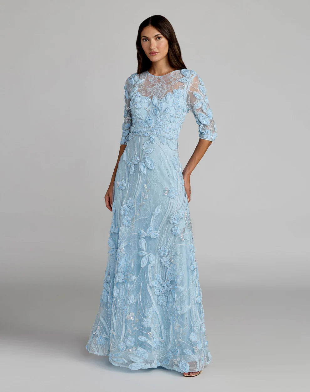 knee length dresses for ladies Zapaka Women Dusty Blue Lace A-Line Mother of The Bride Dress Half Sleeves Tea Length Wedding Guest Bride Dress, Grey Blue / US6