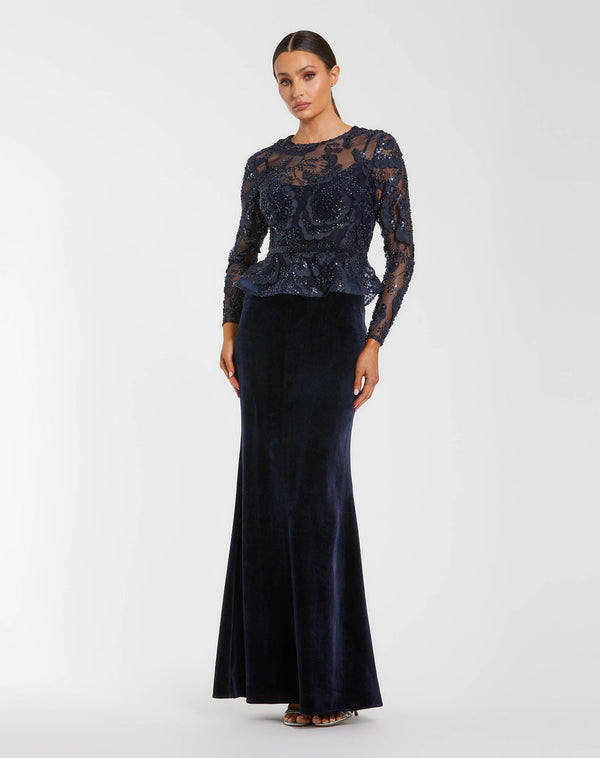Illusion Floor-Length Velvet Evening Mermaid Mac Duggal 69017