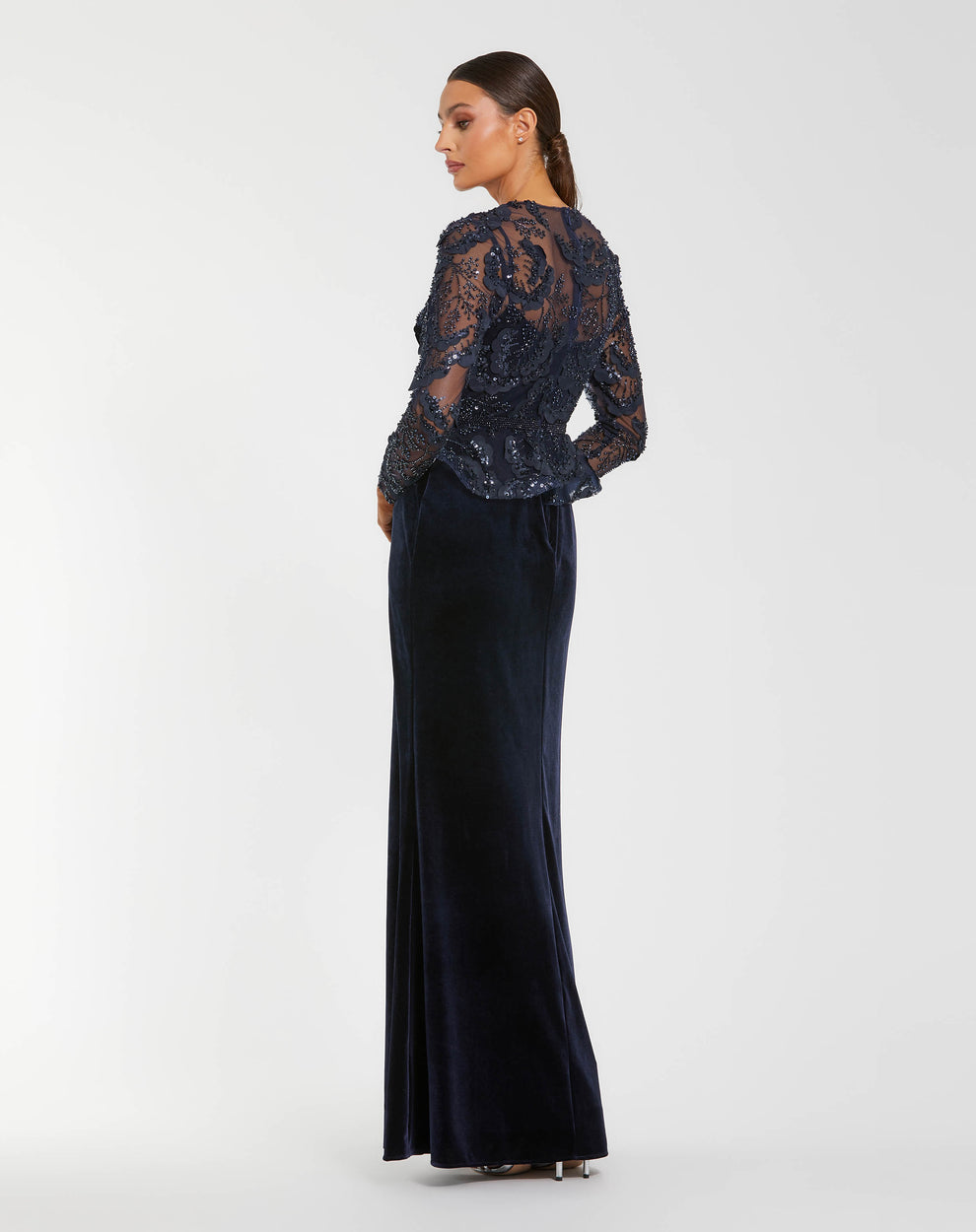 Illusion Floor-Length Velvet Evening Mermaid Mac Duggal 69017