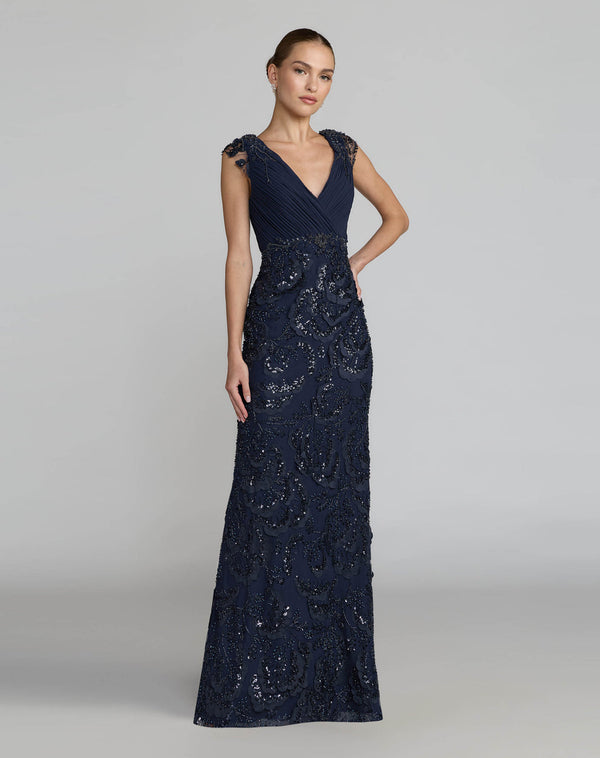 V-Neck Floor-Length Tulle Formal Sheath Mac Duggal 9969022P
