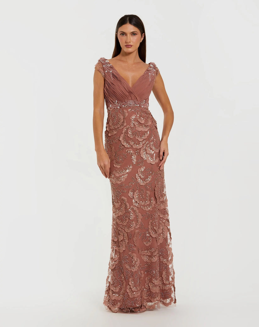 Formal Dresses Beaded Floral Long Formal Fitted Evening Dress ROSE