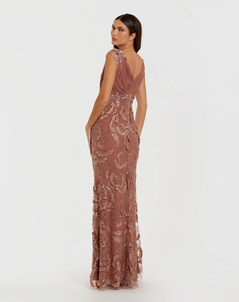 Formal Dresses Beaded Floral Long Formal Fitted Evening Dress ROSE