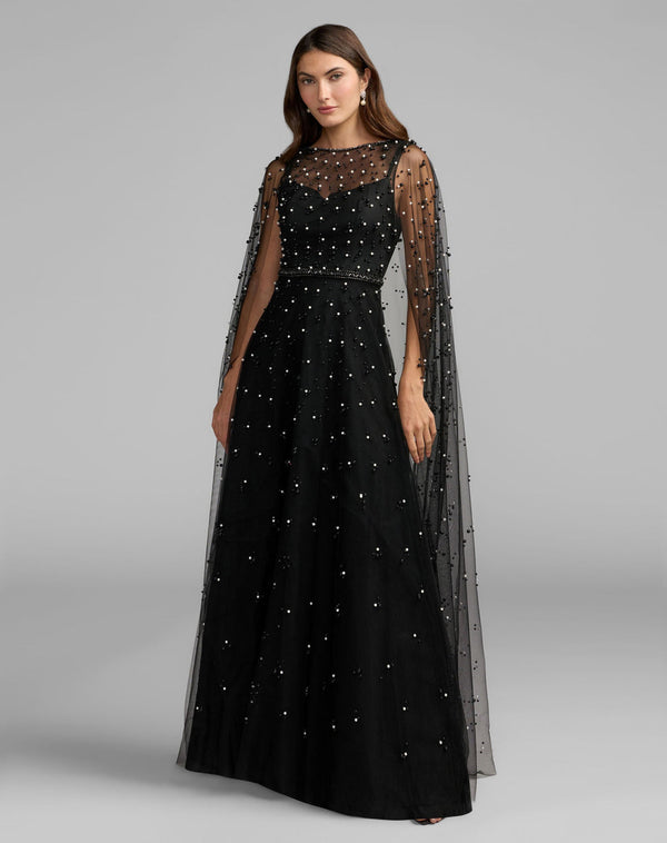 Illusion Floor-Length Tulle Evening Ball Gown Mac Duggal 69025