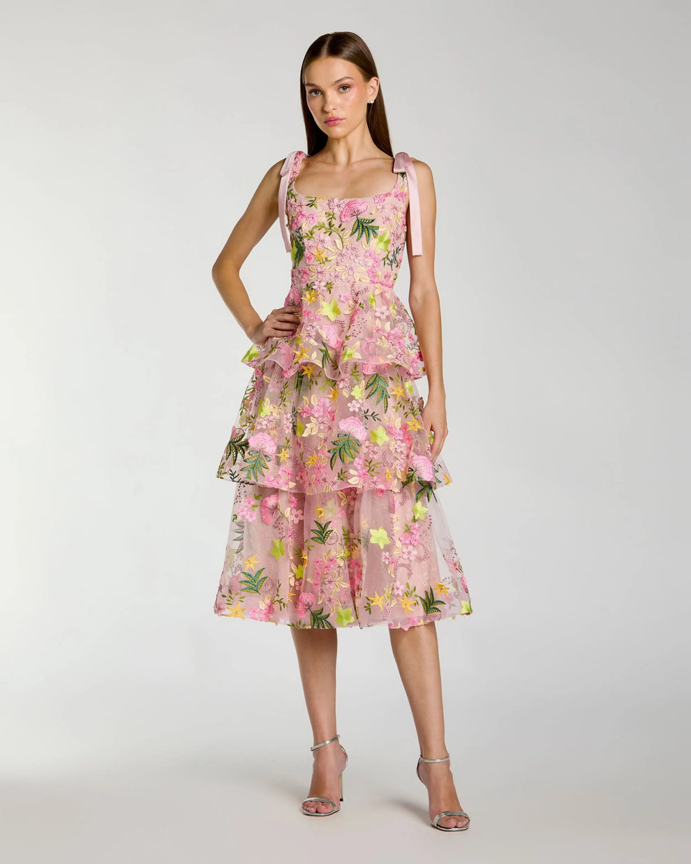 Square Midi Organza Cocktail Fit & Flare Mac Duggal 69043