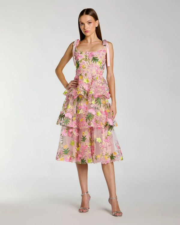 Square Midi Organza Cocktail Fit & Flare Mac Duggal 69043