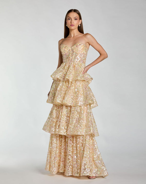 Long Ruffle Formal A Line Prom Dress Sequin Mac Duggal 69044