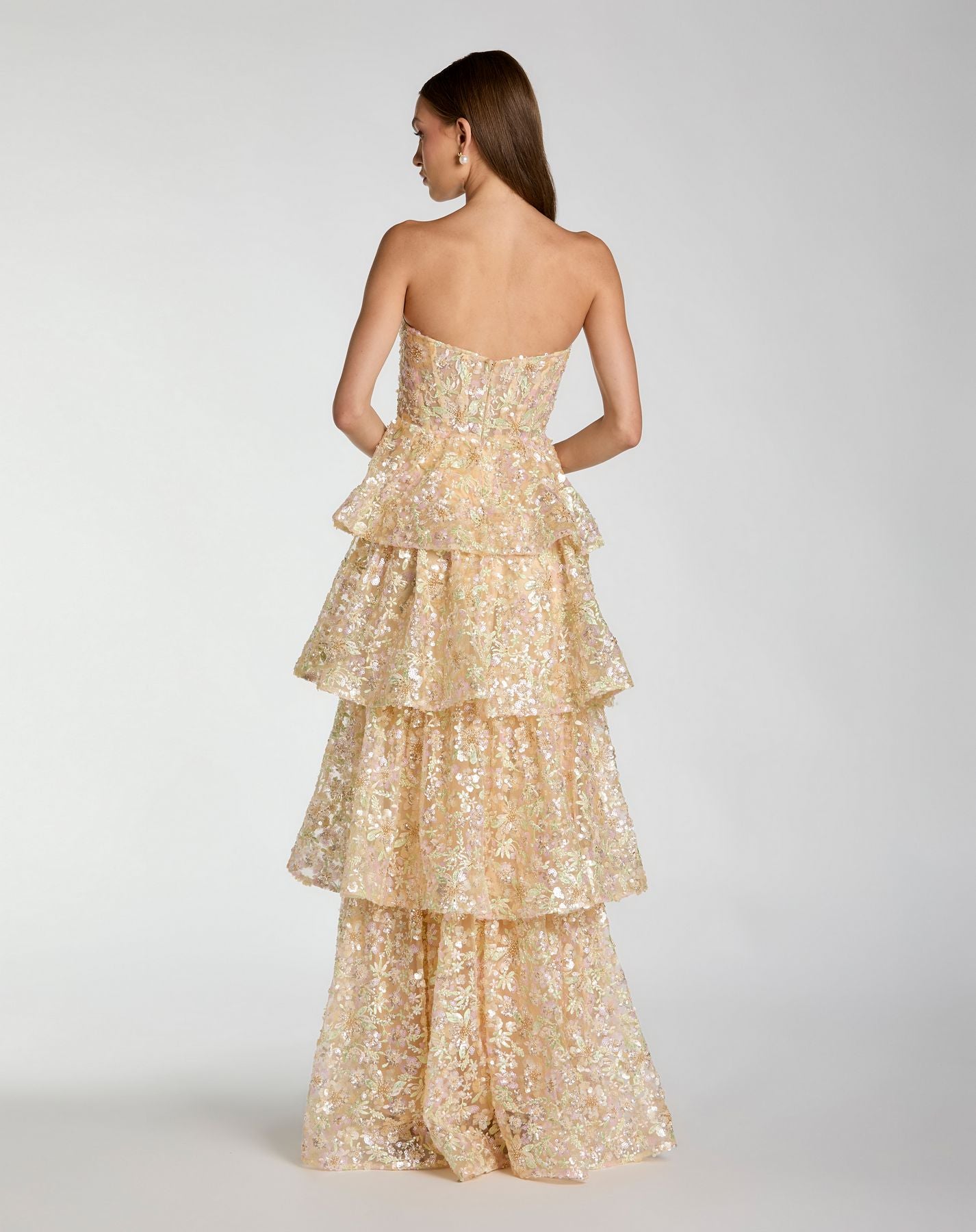 Prom Dresses Long Ruffle Formal A Line Prom Dress - Sequin - Mac Duggal 69044 Nude Multi-Mesh-69044-Tiered