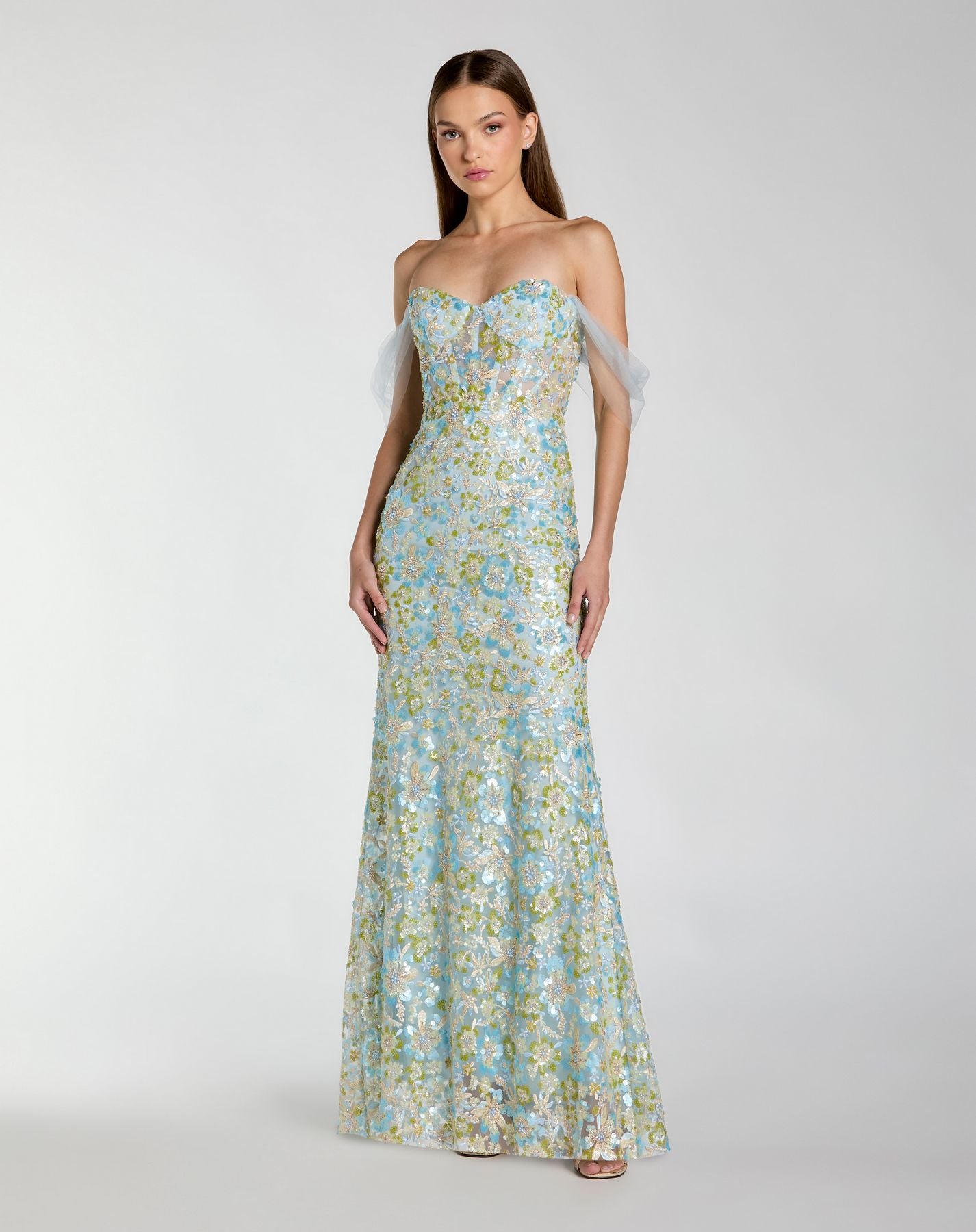 Prom Dresses Long Formal Prom Dress - Fitted Evening - Mac Duggal 69045 Powder Blue-Mesh-69045-Fitted