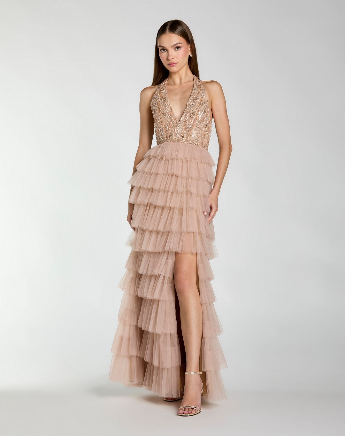 Prom Dresses High Low Formal Prom Dress - Ruffle - Mac Duggal 69062 Nude-Tulle-69062-Layered